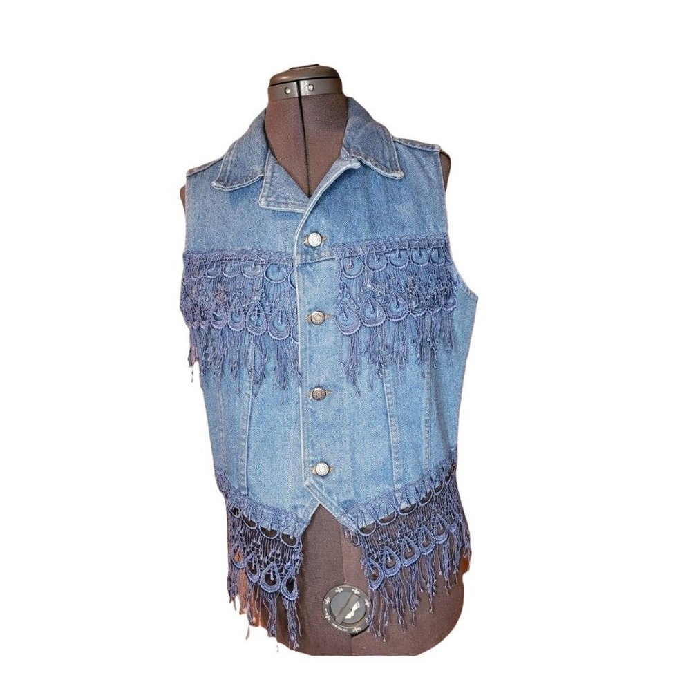 Vintage Denim Fringe Vest Of Golden Hands